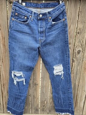 Levi's 501  Original Button Fly Classic Blue Distressed Women's Jeans Size 28